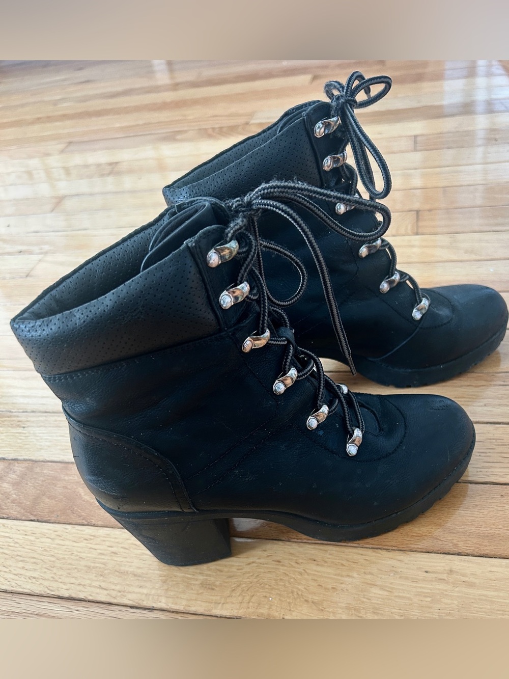 Call It Spring Black Lace-up Heeled Booties • Size 9